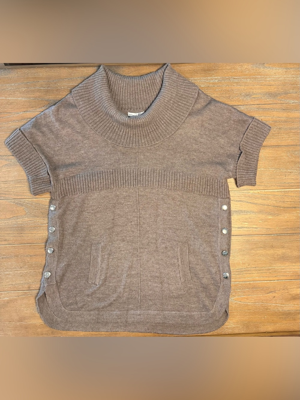 RXB Brown Short-Sleeve Turtleneck Sweater with Side Buttons